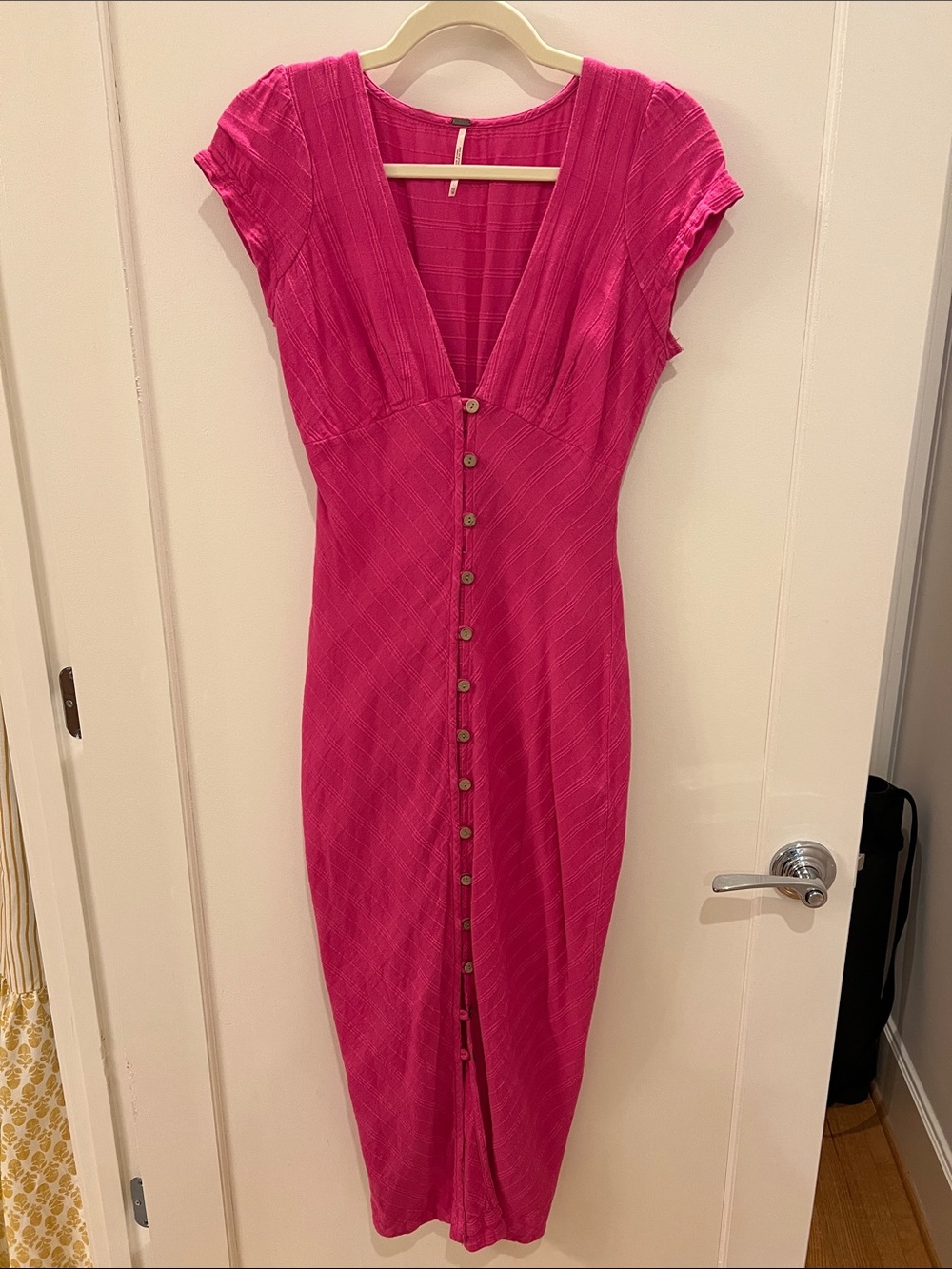 Free People Hot Pink Button-Front Midi Dress